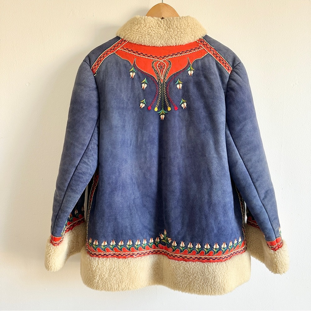 Vintage 70s Retro Shearling Handmade Folk Alfghan Polish Penny Lane Jacket Sz M - Picture 4 of 13